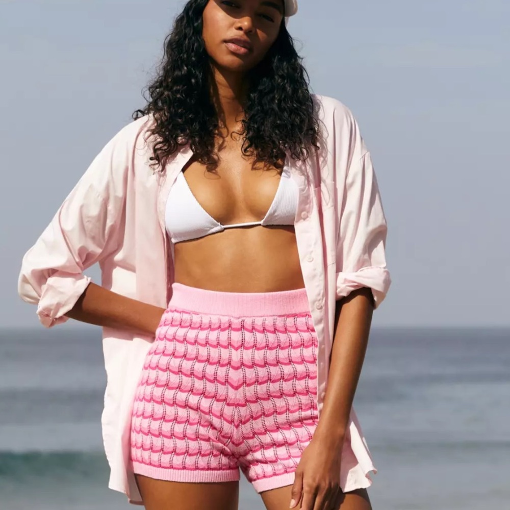 New | SEAFOLLY x Anthropologie Carnaby Fuchsia Rose Pink Knit Shorts | XL